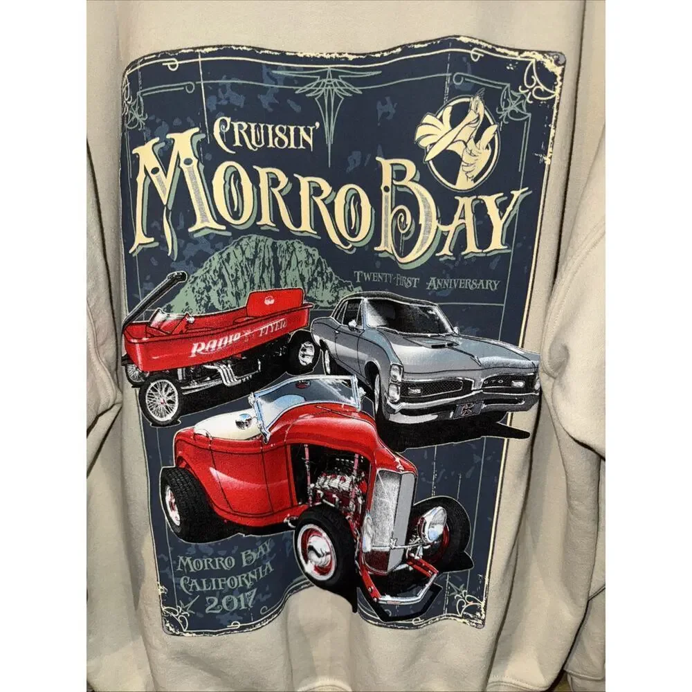 Morro Bay hoodie sweater men's XL Cruisin Morro Bay Beige Pull-Over